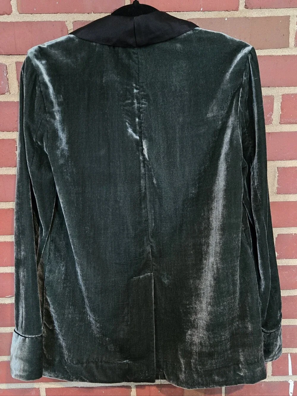 Free People Green Velvet Blazer XS Satin Lapel Luxe Boho Party Holiday Jacket